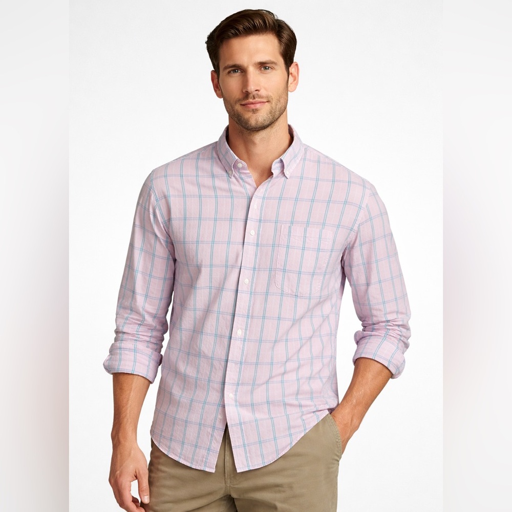J.Crew Broken-In Oxford Shirt XL Slim Fit Pink Plaid Organic Cotton Button Down